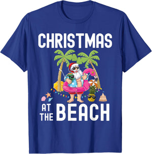 Palm Tree Santa Surfing Summer Christmas At The Beach T-Shirt - T-Shirt | Royal