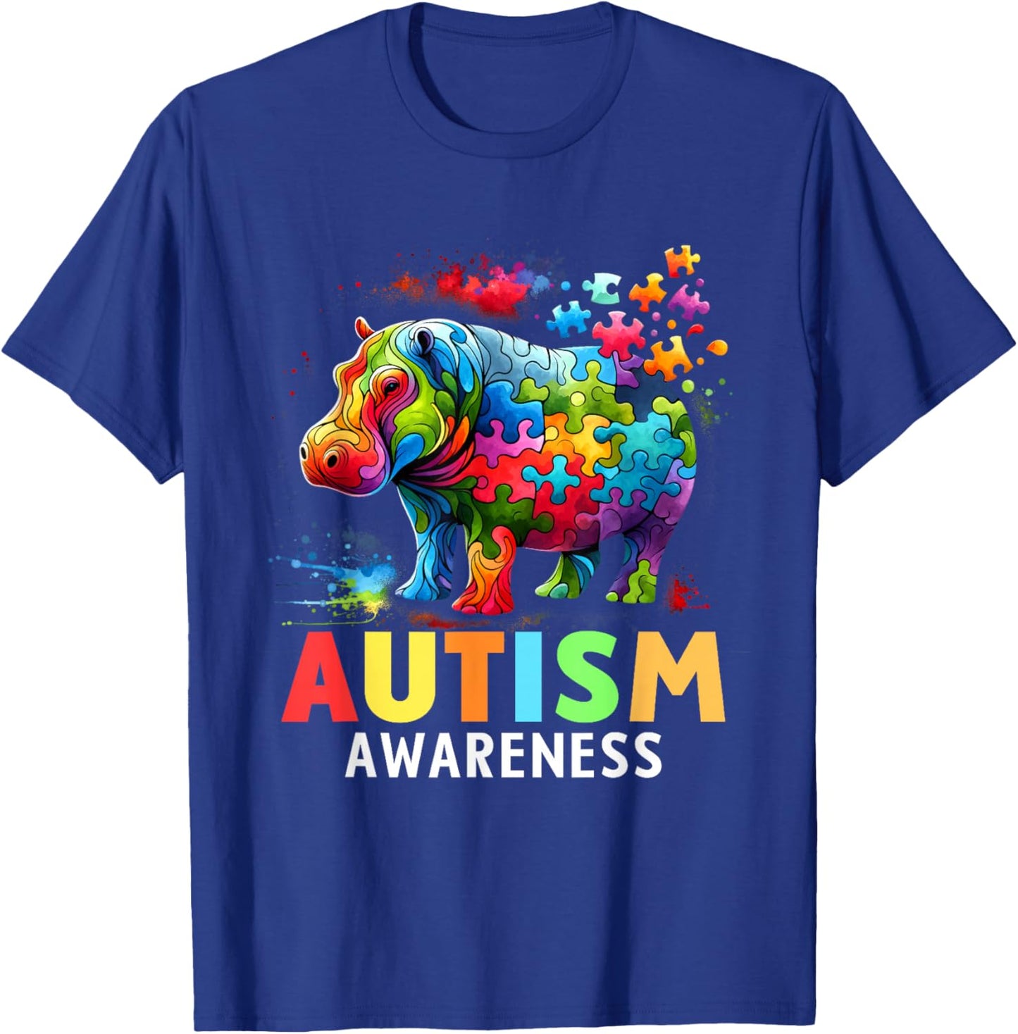 Hippo Autism Awareness Month Autistic T-Shirt - T-Shirt | Royal