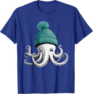 Cephalopod Octopus Lover Chilling in a Cap Novelty Apparel T-Shirt - T-Shirt | Royal