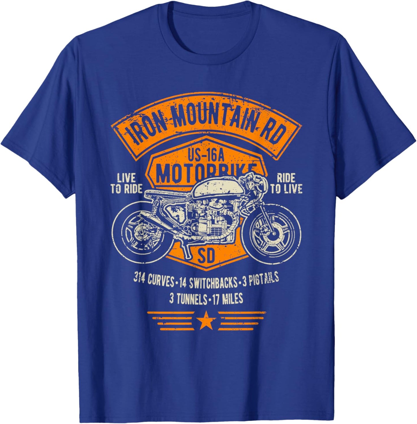 Iron Mountain Road US-16A South Dakota Motorcycle Design T-Shirt - T-Shirt | Royal