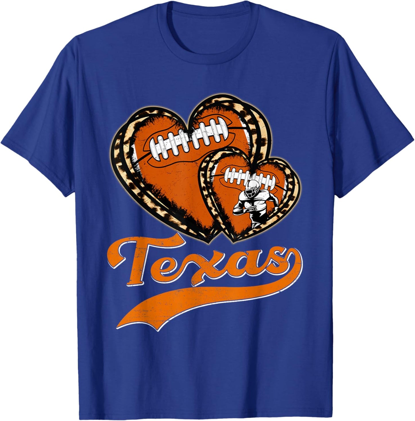 Vintage Leopard Heart Texas Football Player Sport Fans T-Shirt - T-Shirt | Royal