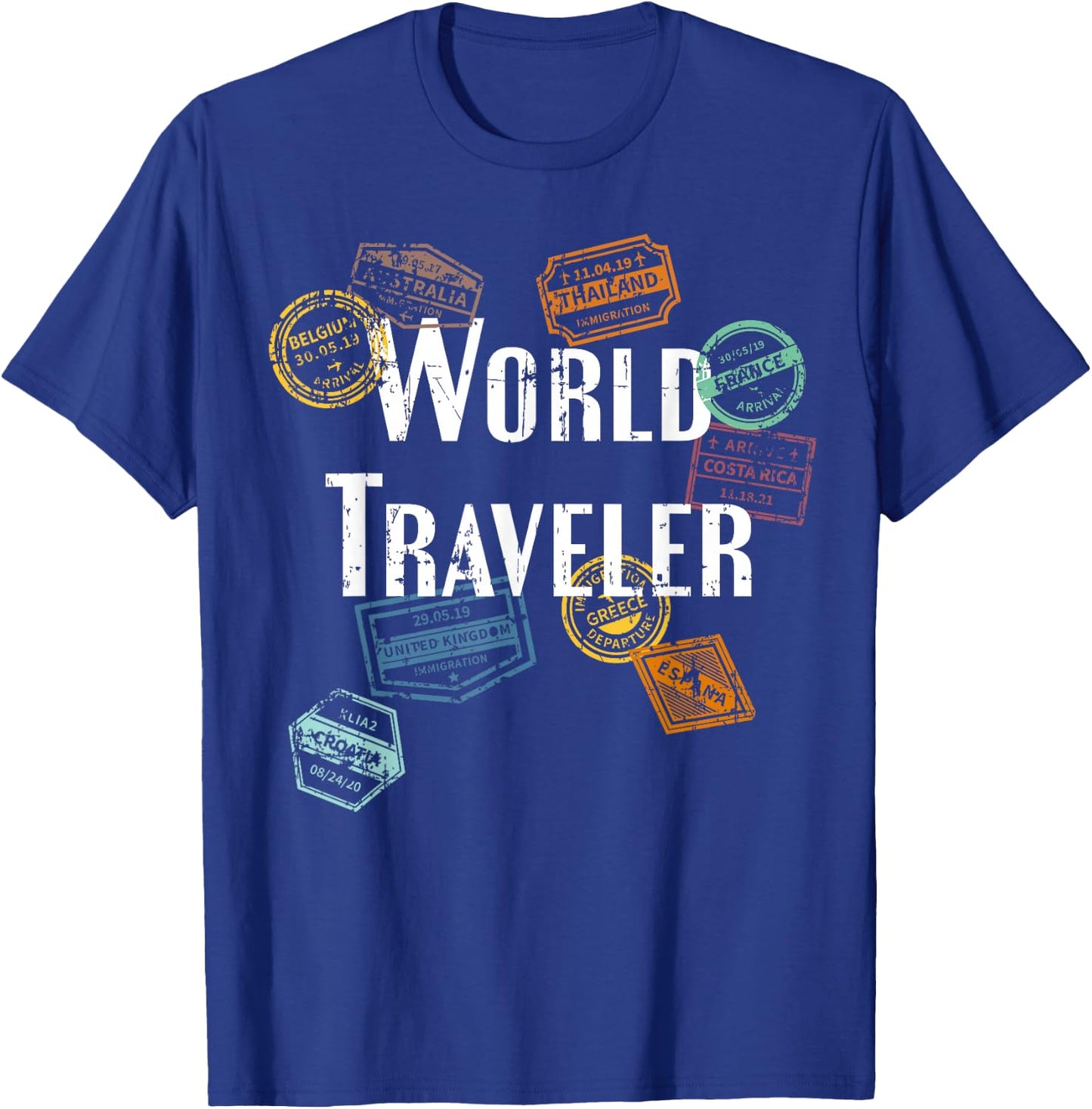Vintage Distressed World Traveler Passport Stamp Gift Shirt T-Shirt - T-Shirt | Royal