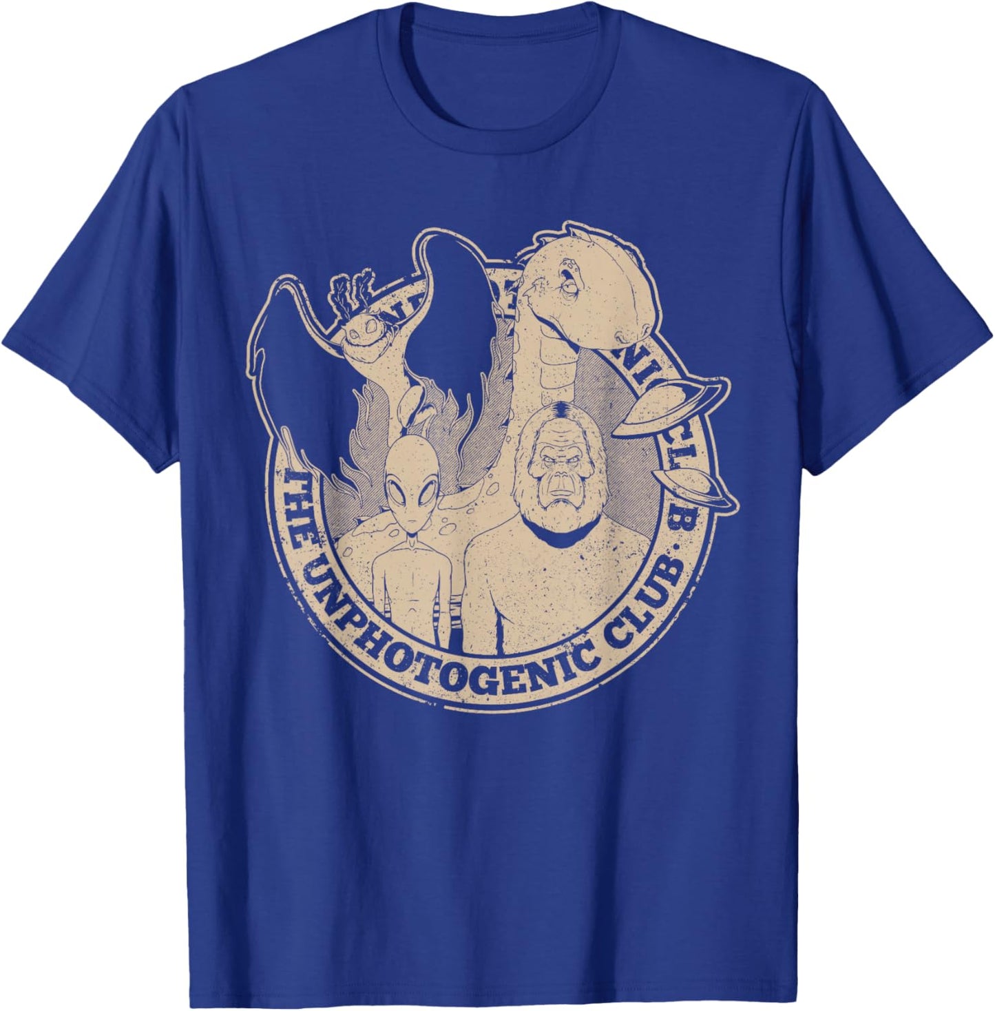 Unphotogenic Club Cryptid Alien Bigfoot Mothman Loch Ness T-Shirt - T-Shirt | Royal