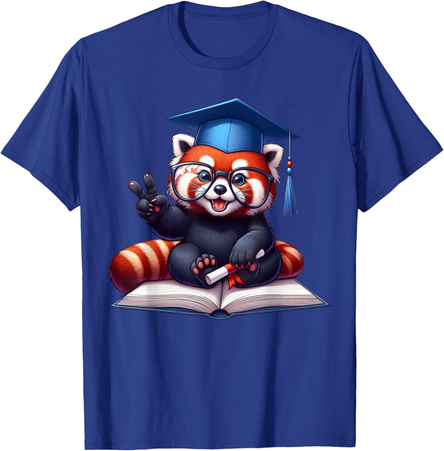 Peace Sign Hand Graduate Red Panda Graduation T-Shirt - T-Shirt | Royal