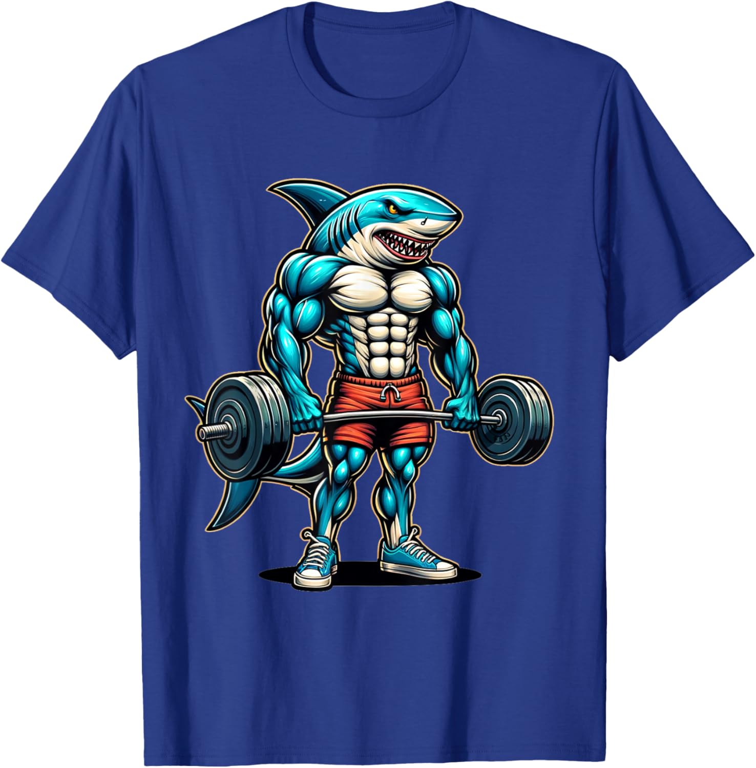 Funny Cool Shark Weightlifting Bodybuilder Muscle Fitness T-Shirt - T-Shirt | Royal