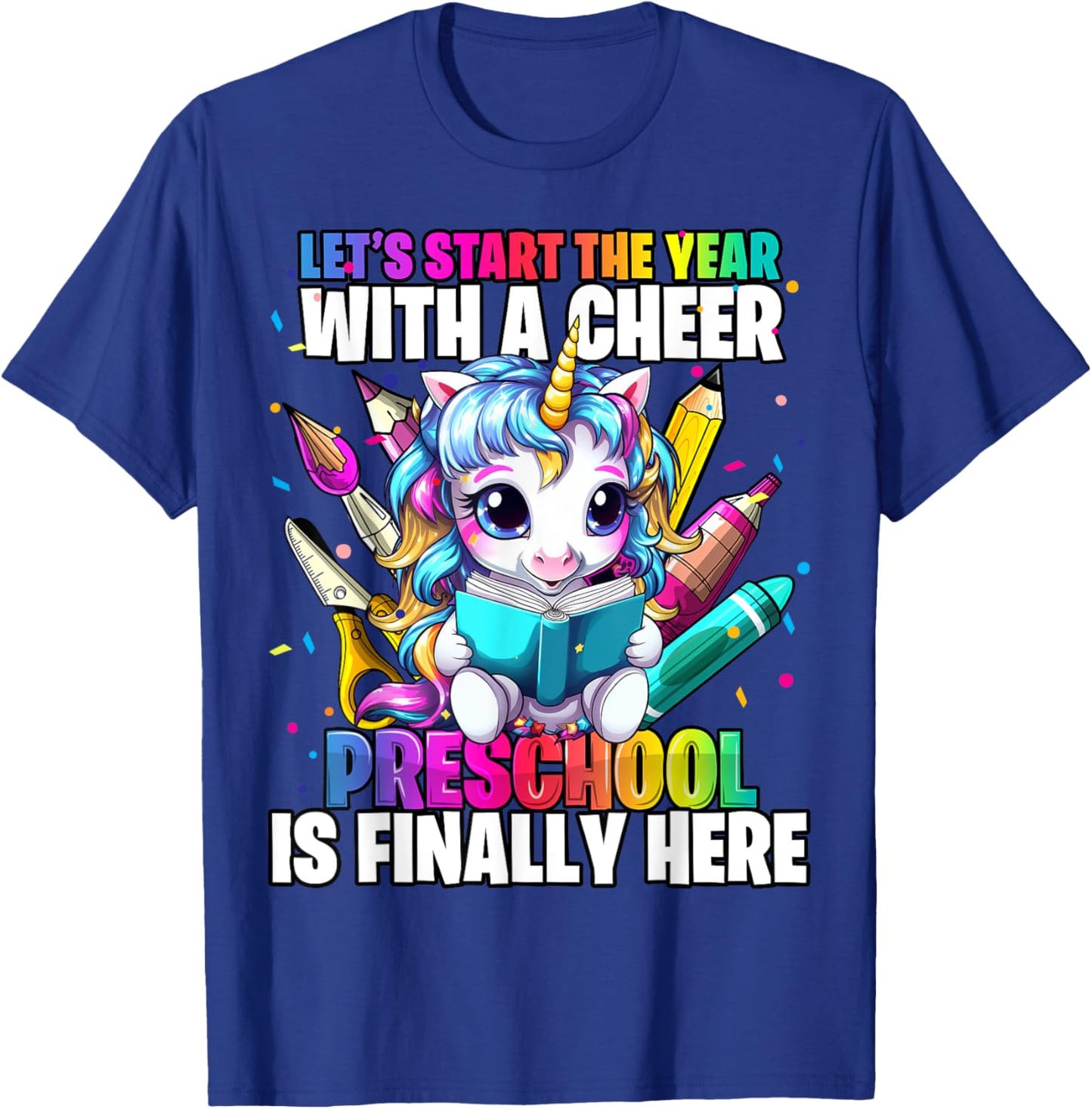 Unicorn Preschool Back to School First Day of School Girl T-Shirt - T-Shirt | Royal