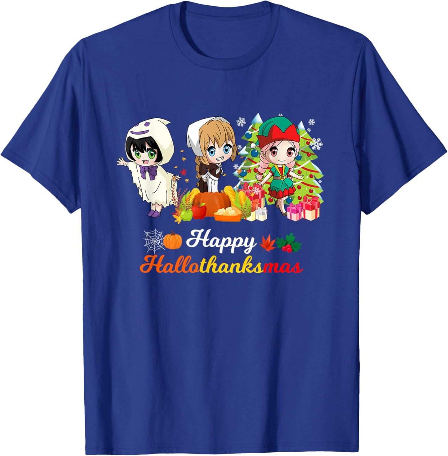 Halloween Thanksgiving Christmas Hallothanksmas Anime Girl T-Shirt - T-Shirt | Royal