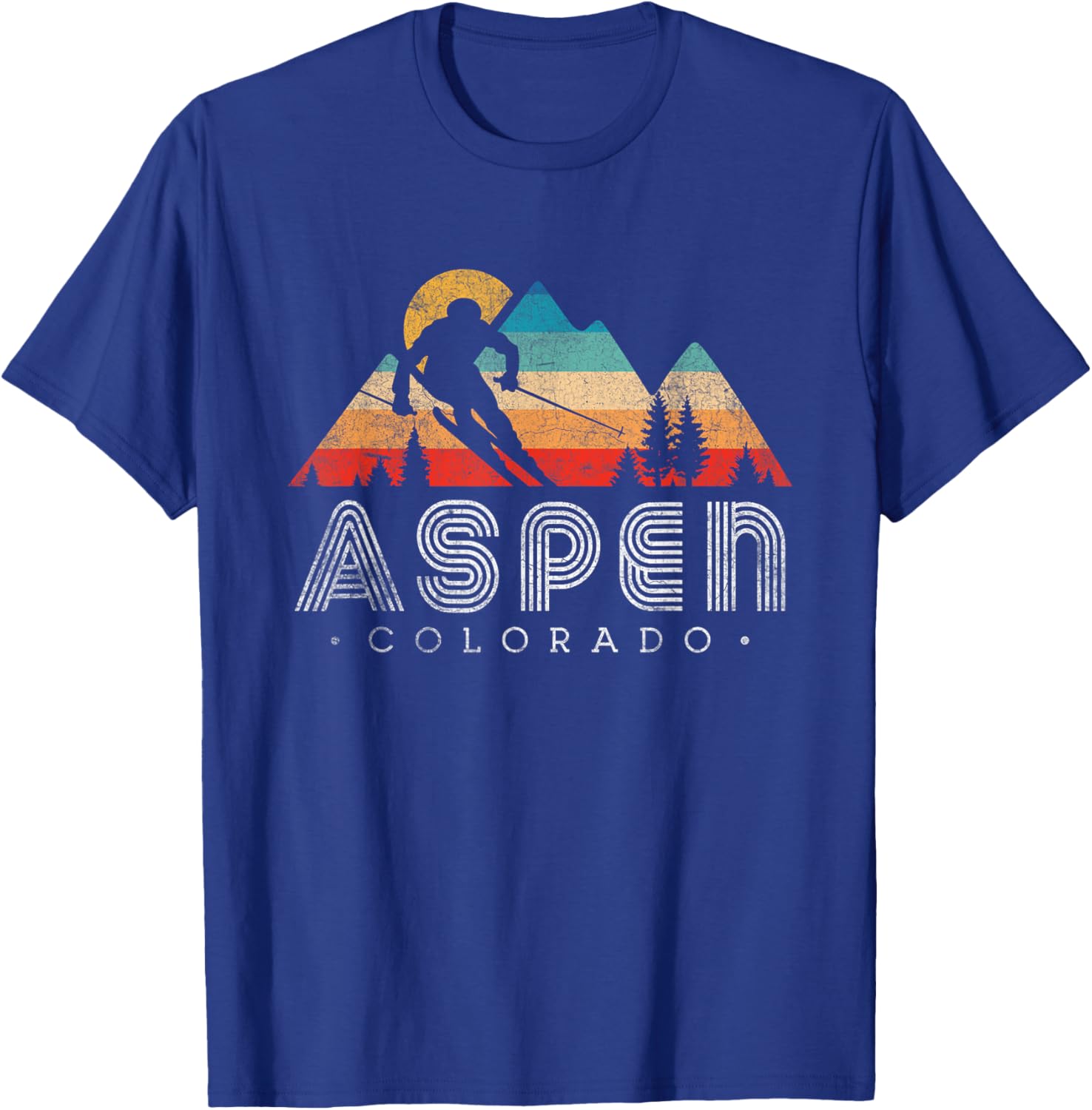 Vintage Retro Ski Aspen Colorado Skiing Mountain Souvenir T-Shirt - T-Shirt | Royal