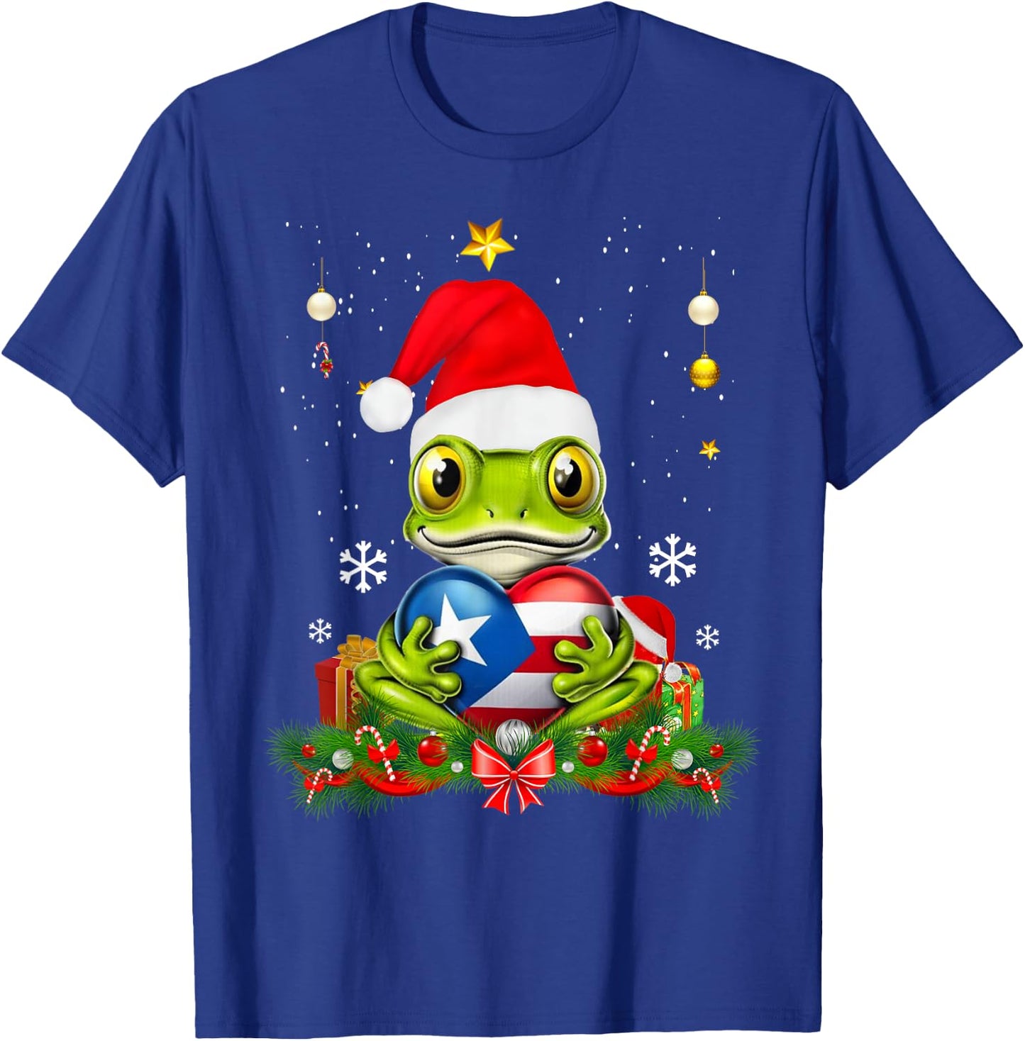 Patriotic Puerto Rico Flag Frog Tree Christmas Puero Rican T-Shirt - T-Shirt | Royal