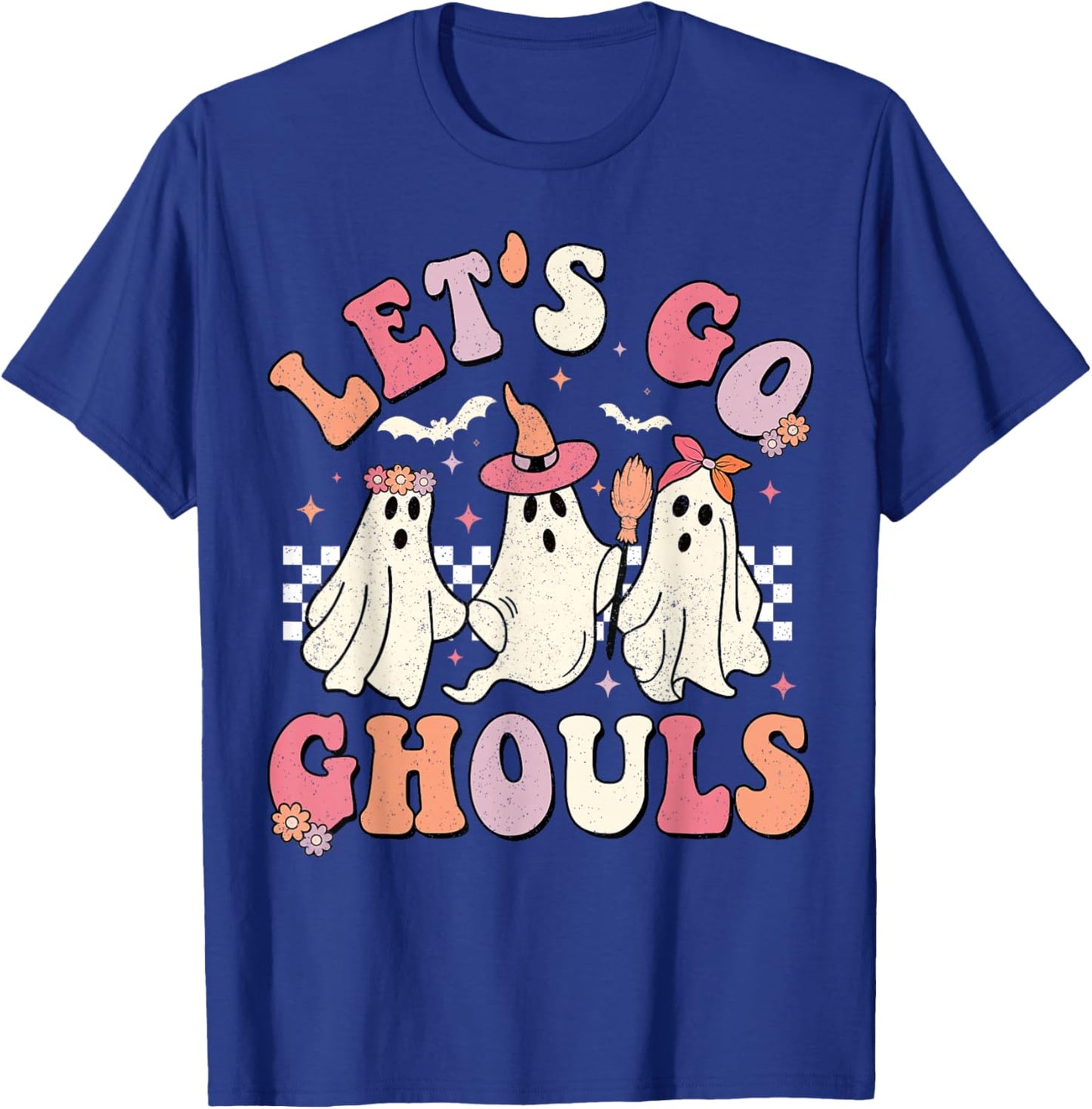 Let's Go Ghouls Halloween Ghost Outfit Costume Retro Groovy T-Shirt - T-Shirt | Royal