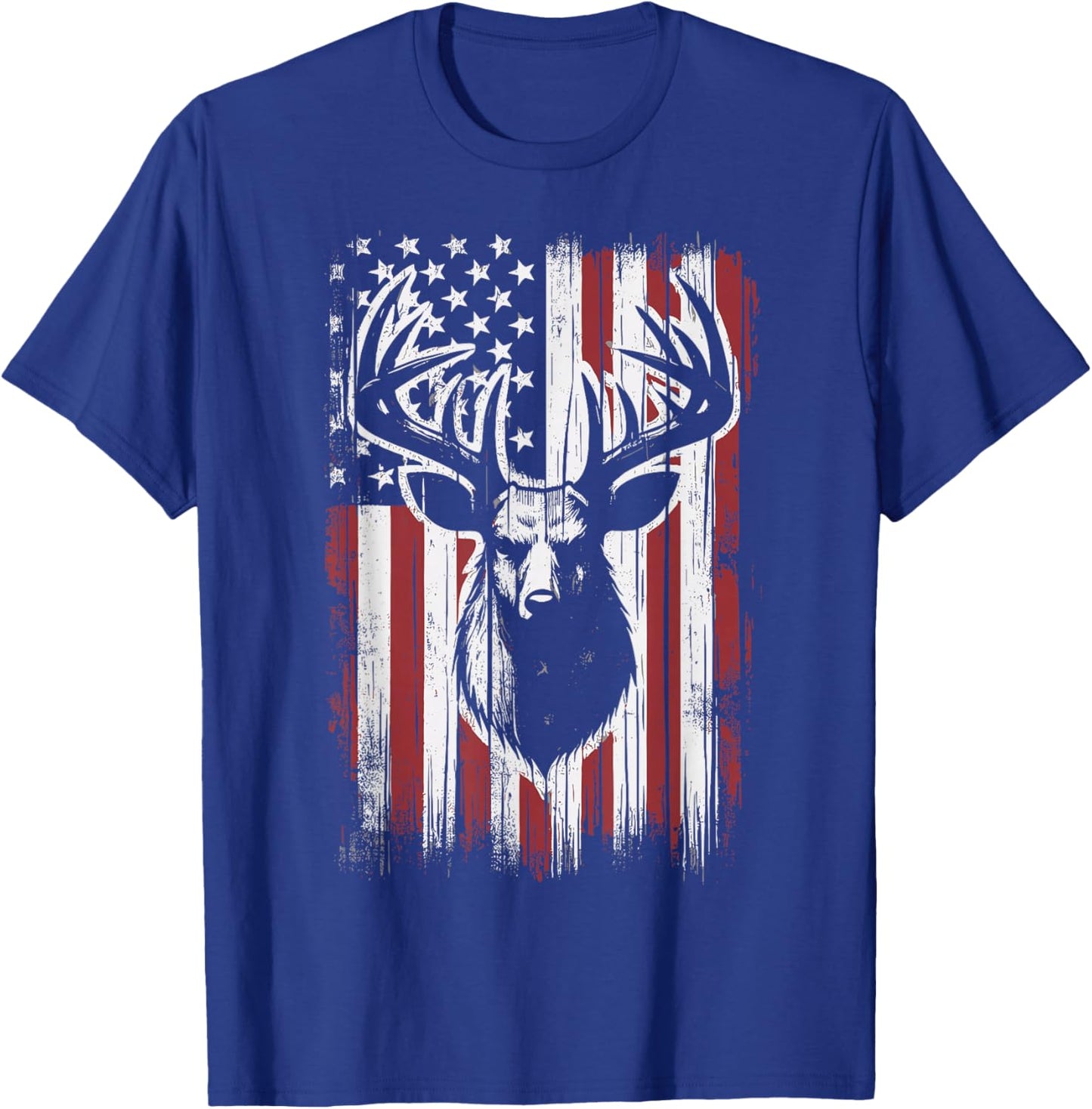 Deer Hunting American Flag Deer T-Shirt - T-Shirt | Royal