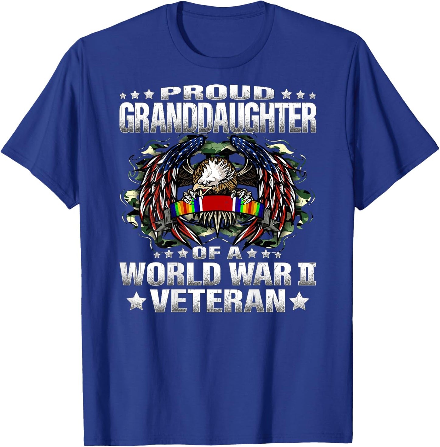 Proud Granddaughter Of A World War 2 Veteran Vet's Family T-Shirt - T-Shirt | Royal