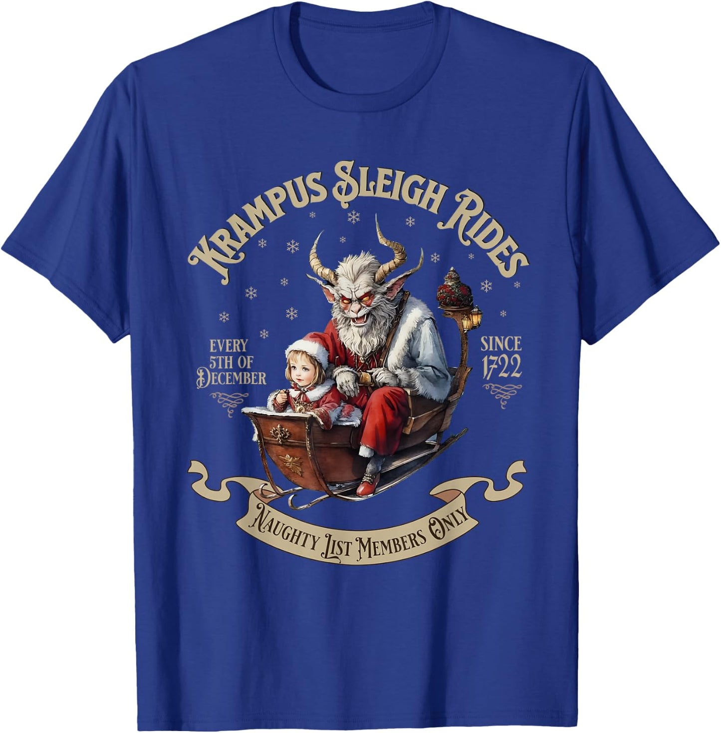 Funny Vintage Krampus Sleigh Rides Spooky Christmas Season T-Shirt - T-Shirt | Royal