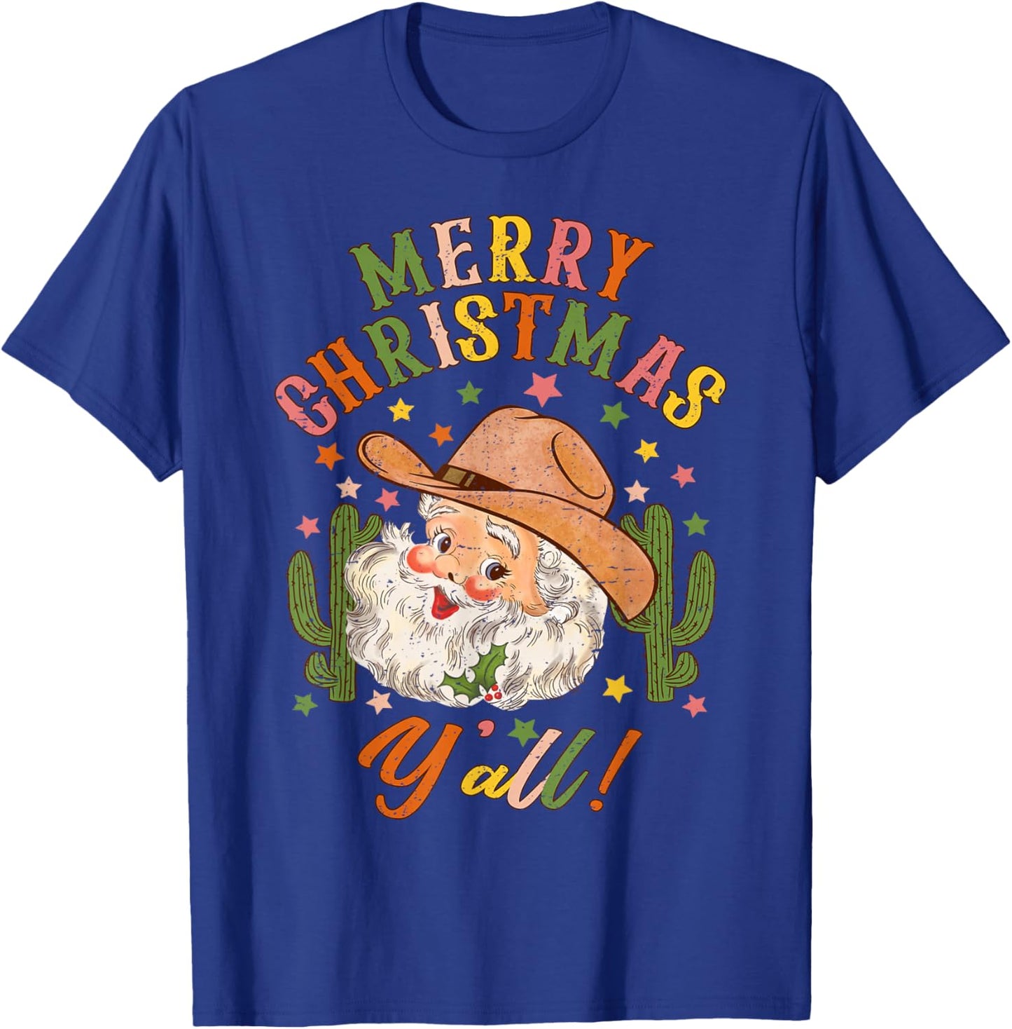 Merry Christmas Y'all Howdy Santa Cowgirl Cowboy Hat Xmas T-Shirt - T-Shirt | Royal