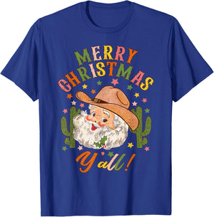 Merry Christmas Y'all Howdy Santa Cowgirl Cowboy Hat Xmas T-Shirt - T-Shirt | Royal