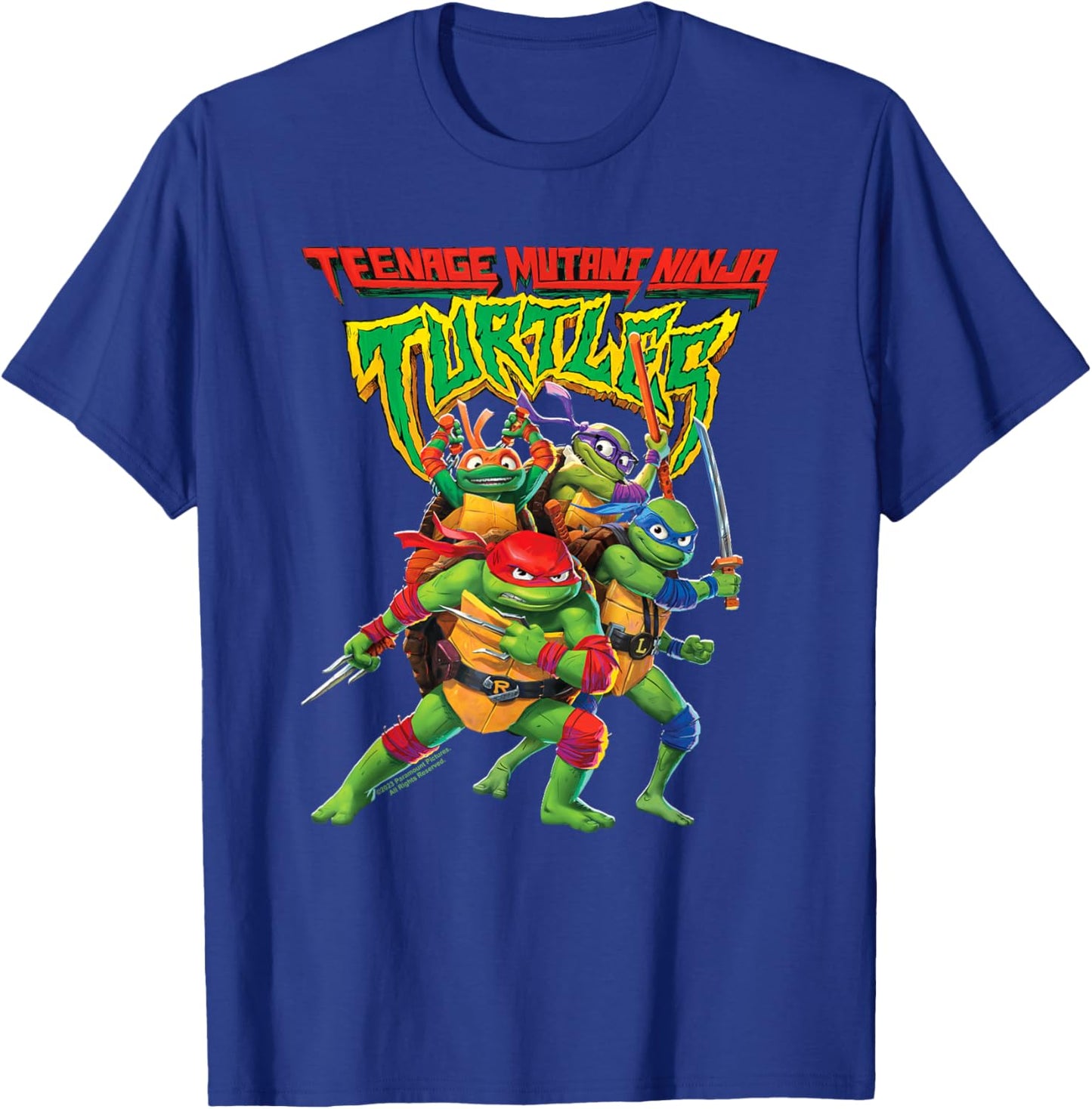 Teenage Mutant Ninja Turtles: Mutant Mayhem Logo with Group Small T-Shirt - T-Shirt | Royal