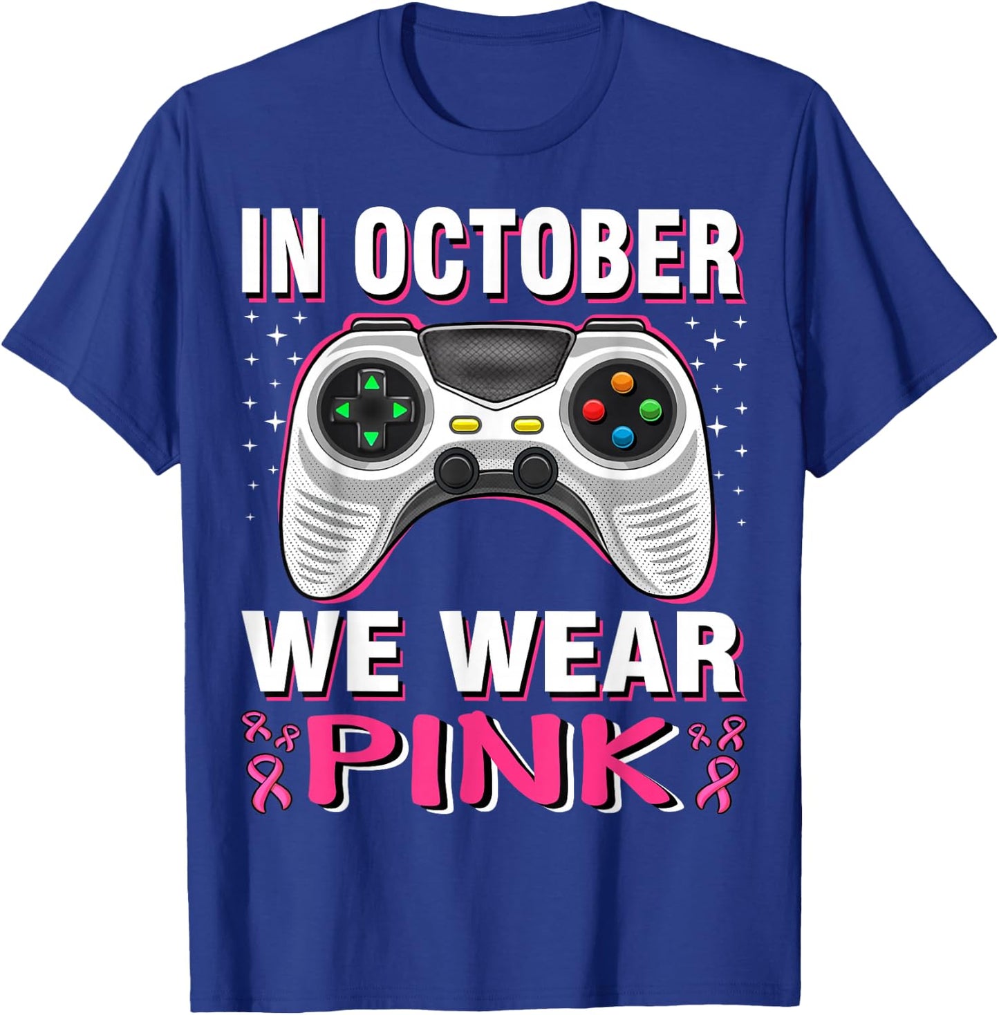 In October We Wear Pink Breast Cancer Gaming Kids Boys Youth T-Shirt - T-Shirt | Royal
