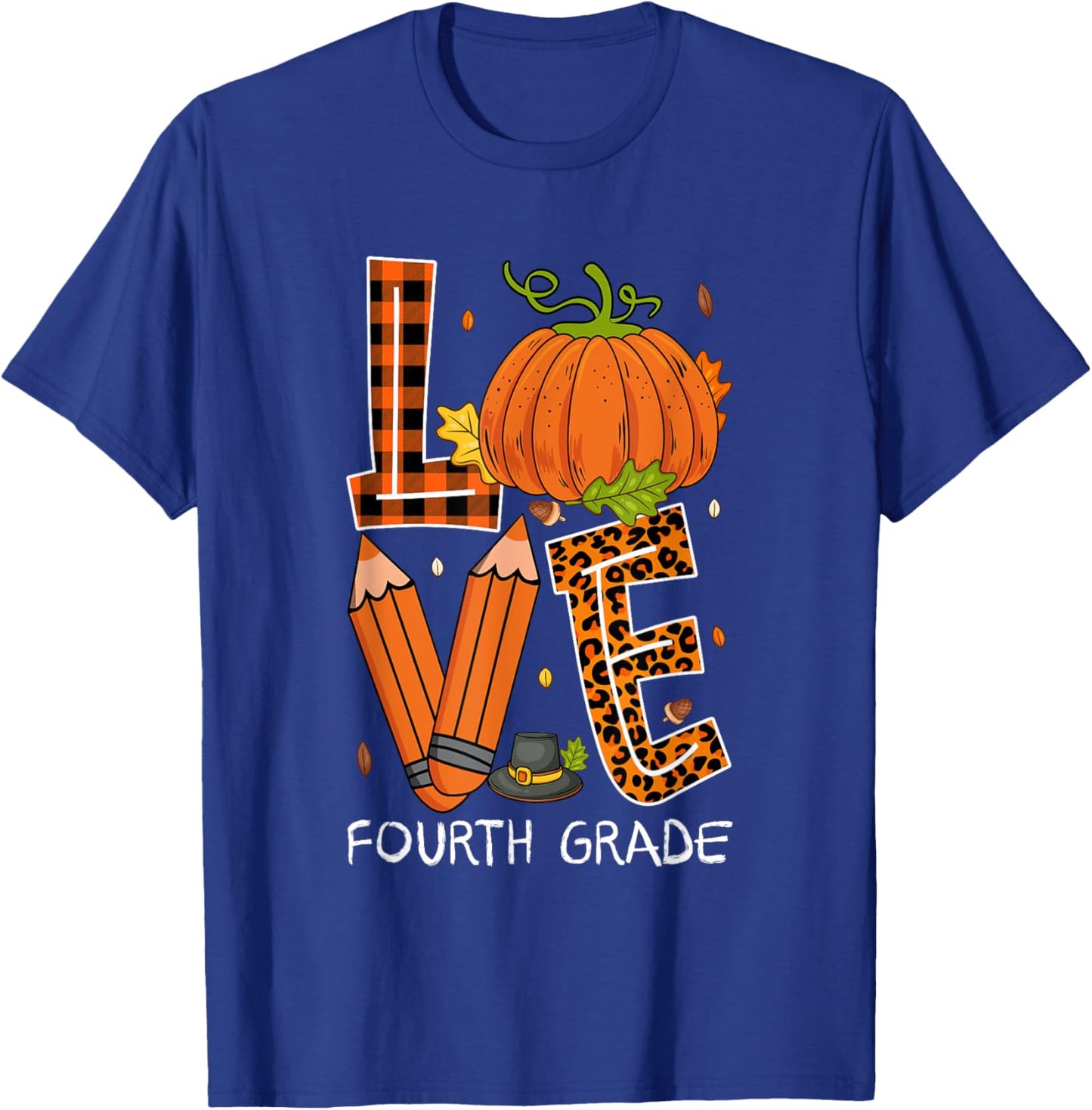 Love Fourth Grade Costume Pumpkin Pencils Thanksgiving Fall T-Shirt - T-Shirt | Royal
