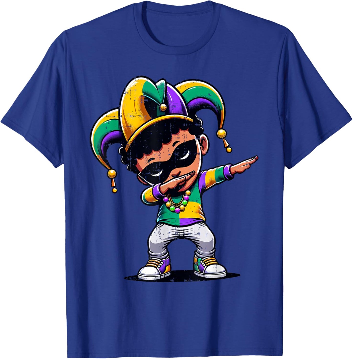 Mardi Gras Dabbing Boy Black Funny Outfit Jester Hat Kids T-Shirt - T-Shirt | Royal