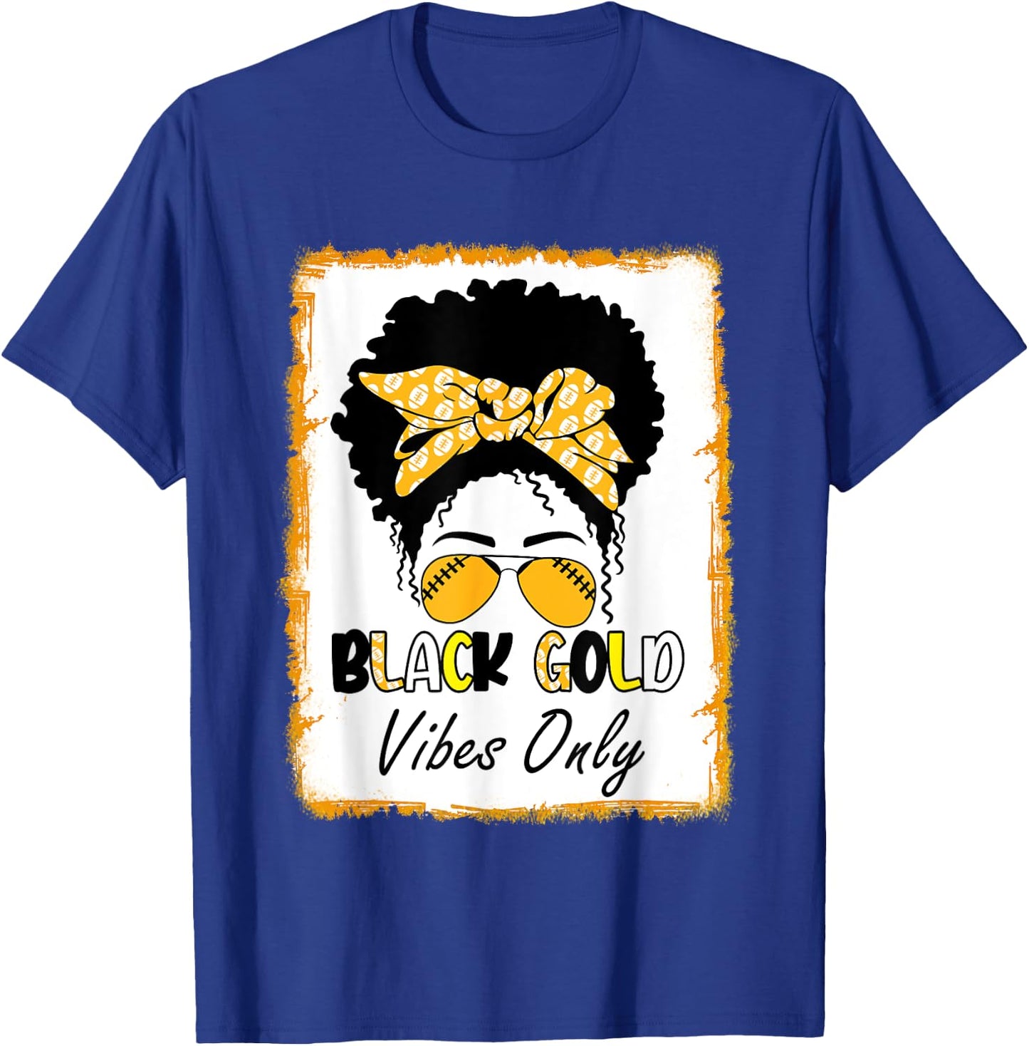 Black Gold Vibes Only Football Women Leopard Football T-Shirt - T-Shirt | Royal