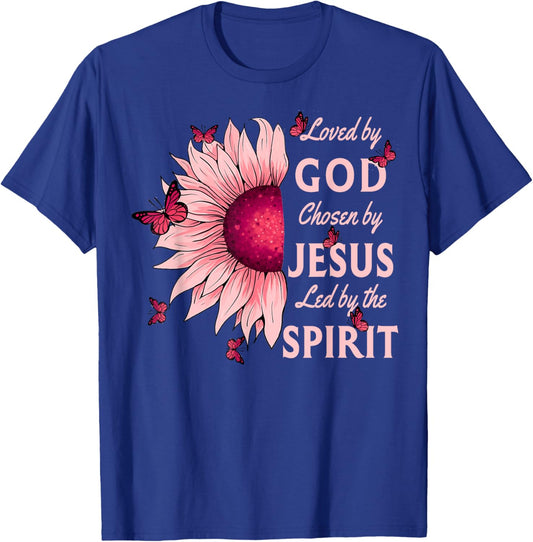 Loved By God Chosen By Jesus Pink Sunflower Christian T-Shirt - T-Shirt | Royal