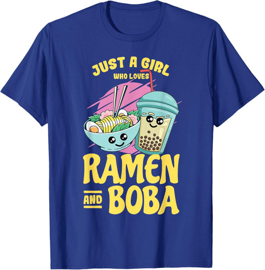 Just a Girl who Loves Ramen and Boba Bubble Tea Small T-Shirt - T-Shirt | Royal