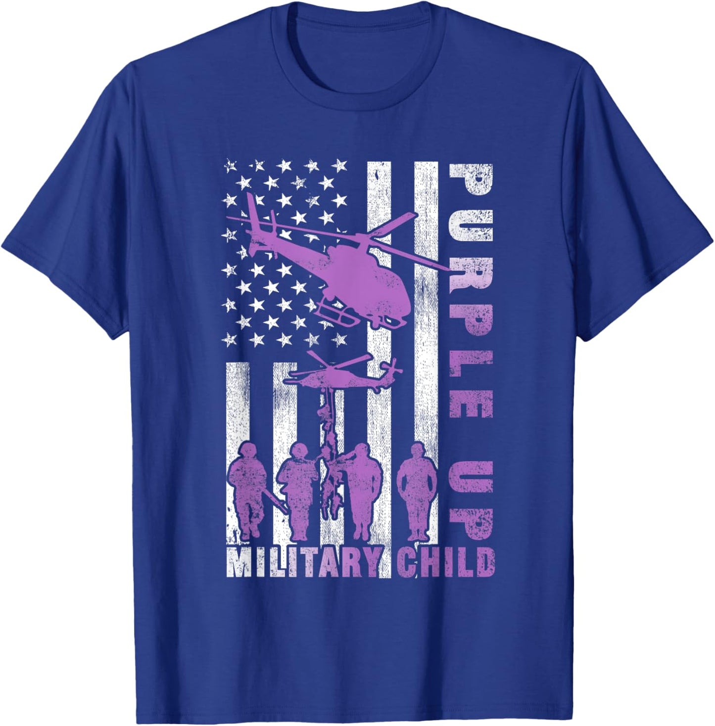 Military Child Purple Up Shirt American Flag Helicopter Kids T-Shirt - T-Shirt | Royal