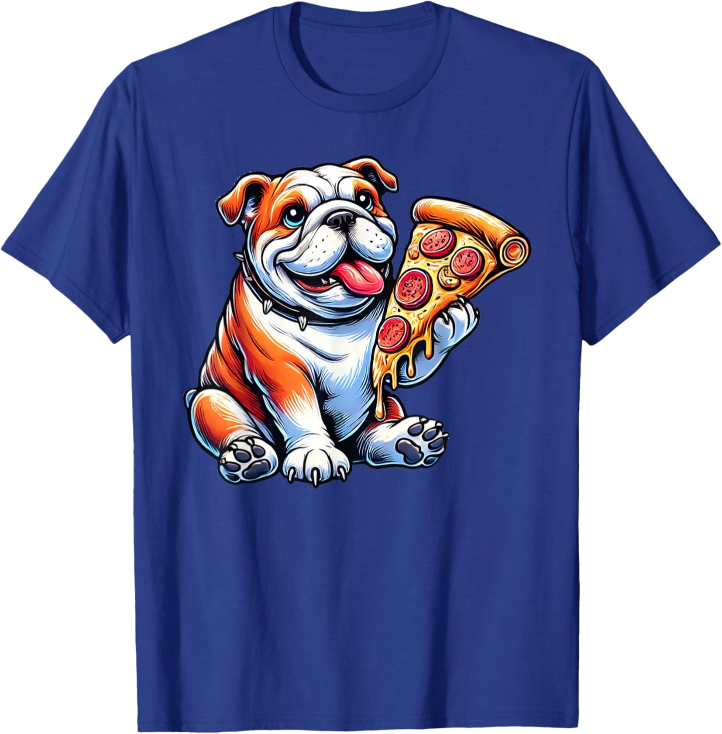 Cute English Bulldog Dog Eating Pizza T-Shirt - T-Shirt | Royal