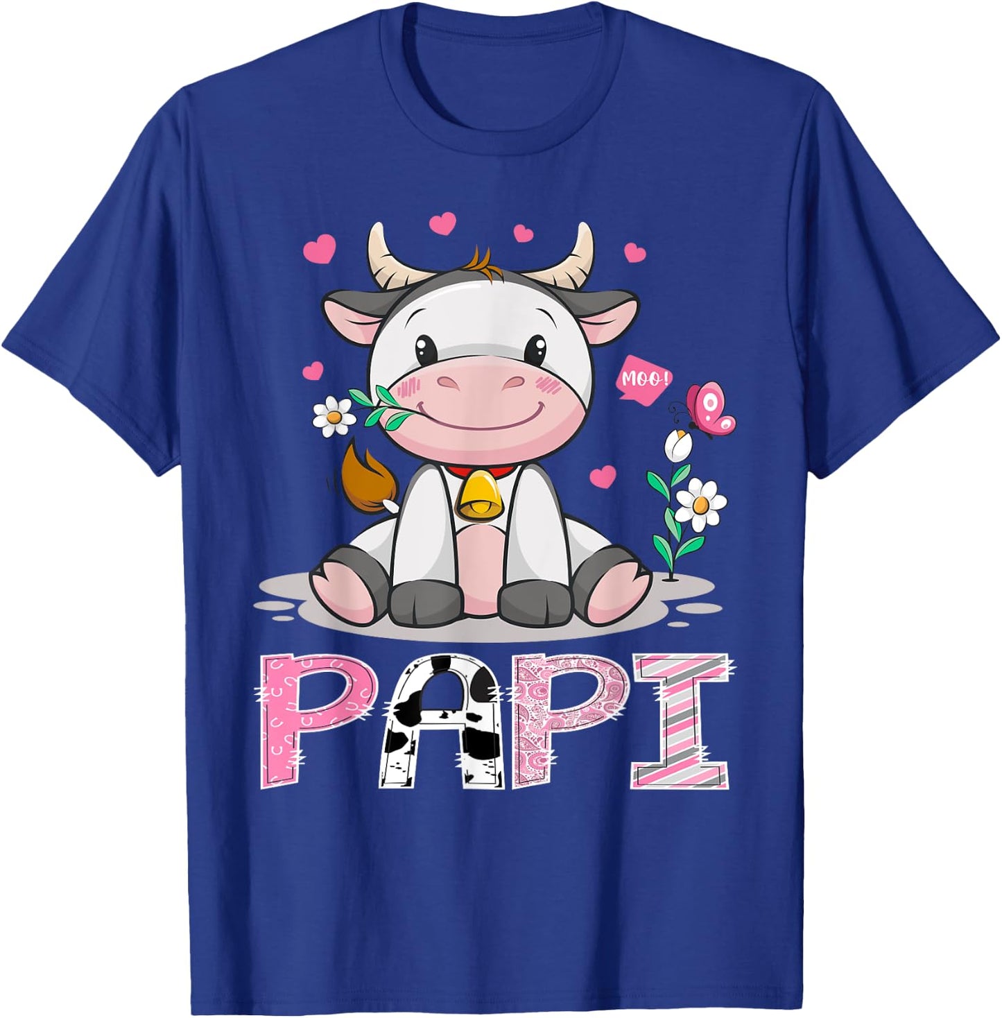 Papi Cute Cow Moo Farmer Birthday Family Matching T-Shirt - T-Shirt | Royal