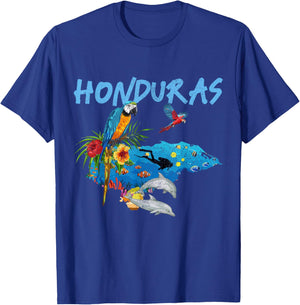 Honduras Map Nature Parrot Diving Souvenir Pride T-Shirt - T-Shirt | Royal
