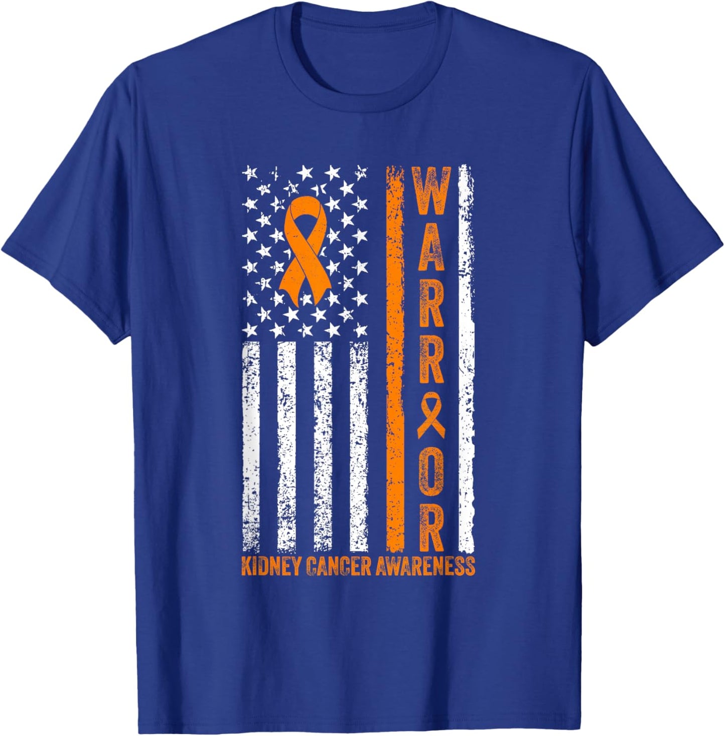 Kidney Cancer Warrior Kidney Cancer Awareness American Flag T-Shirt - T-Shirt | Royal