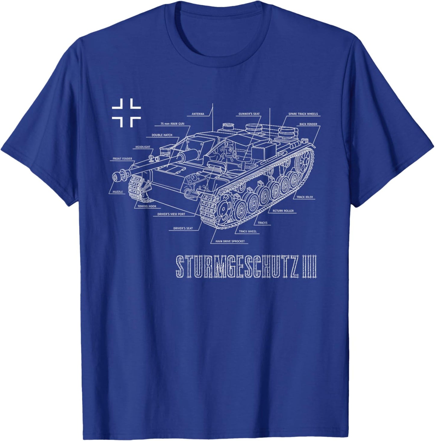 World War 2 Army German Tank StuG III Ausf. G Blueprint T-Shirt - T-Shirt | Royal