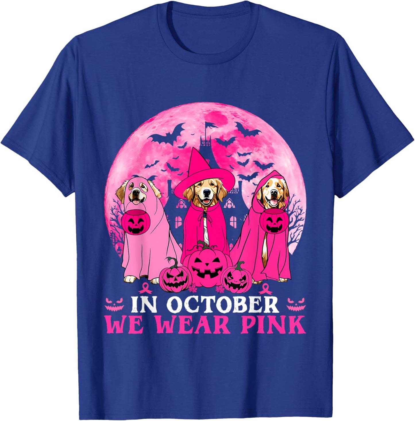 Ghost And Witch Golden Retriever In October We Wear Pink T-Shirt - T-Shirt | Royal