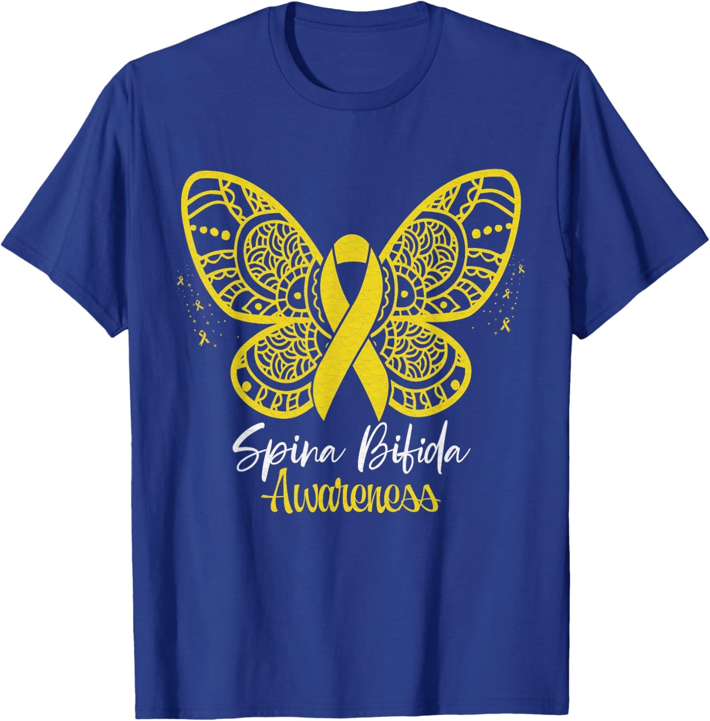 Spina Bifida Butterfly Yellow Ribbon Spina Bifida Awareness T-Shirt - T-Shirt | Royal