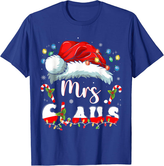 Mr and Mrs Claus Couples Matching Christmas Pajamas Santa T-Shirt - T-Shirt | Royal