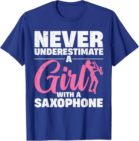 Funny Saxophone Design For Girls Women Saxophonist Sax Lover T-Shirt - T-Shirt | Royal