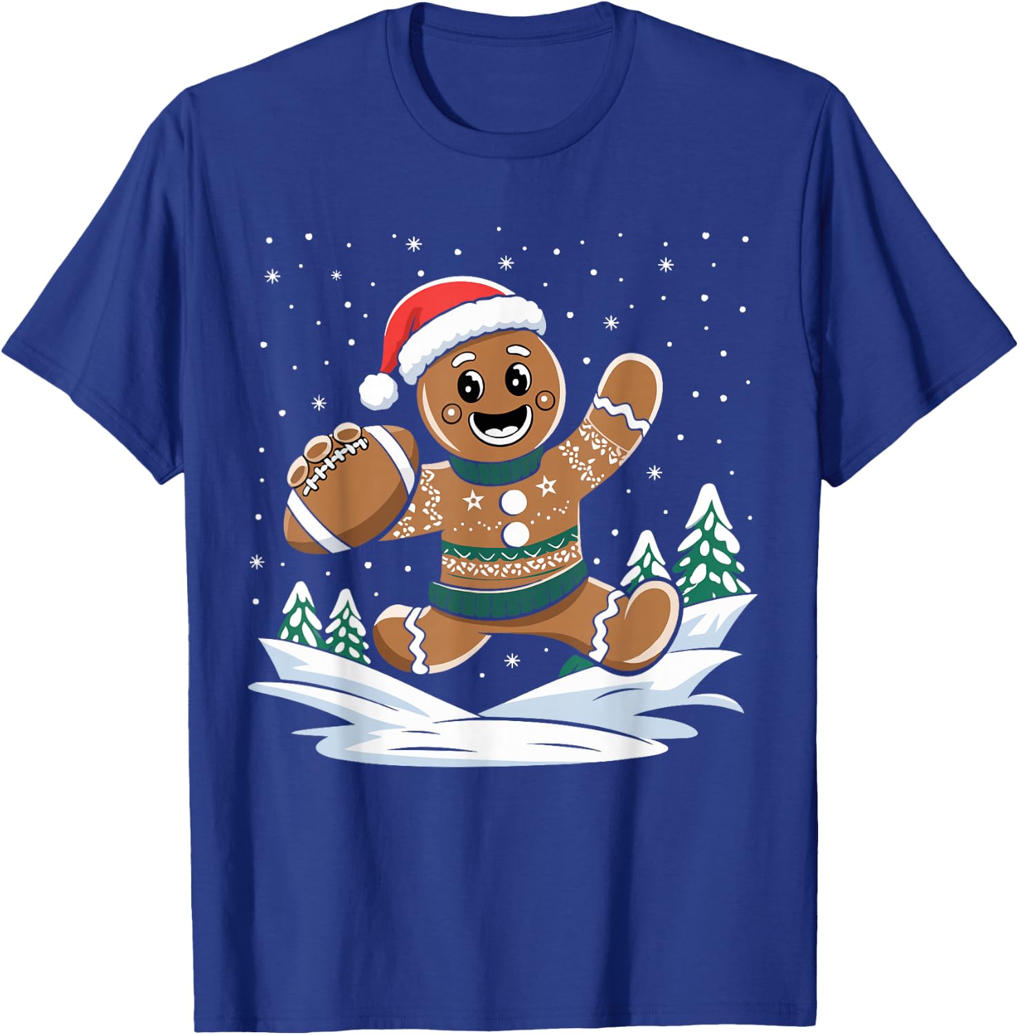 Gingerbread Man Football Ugly Christmas Pajamas Costume T-Shirt - T-Shirt | Royal