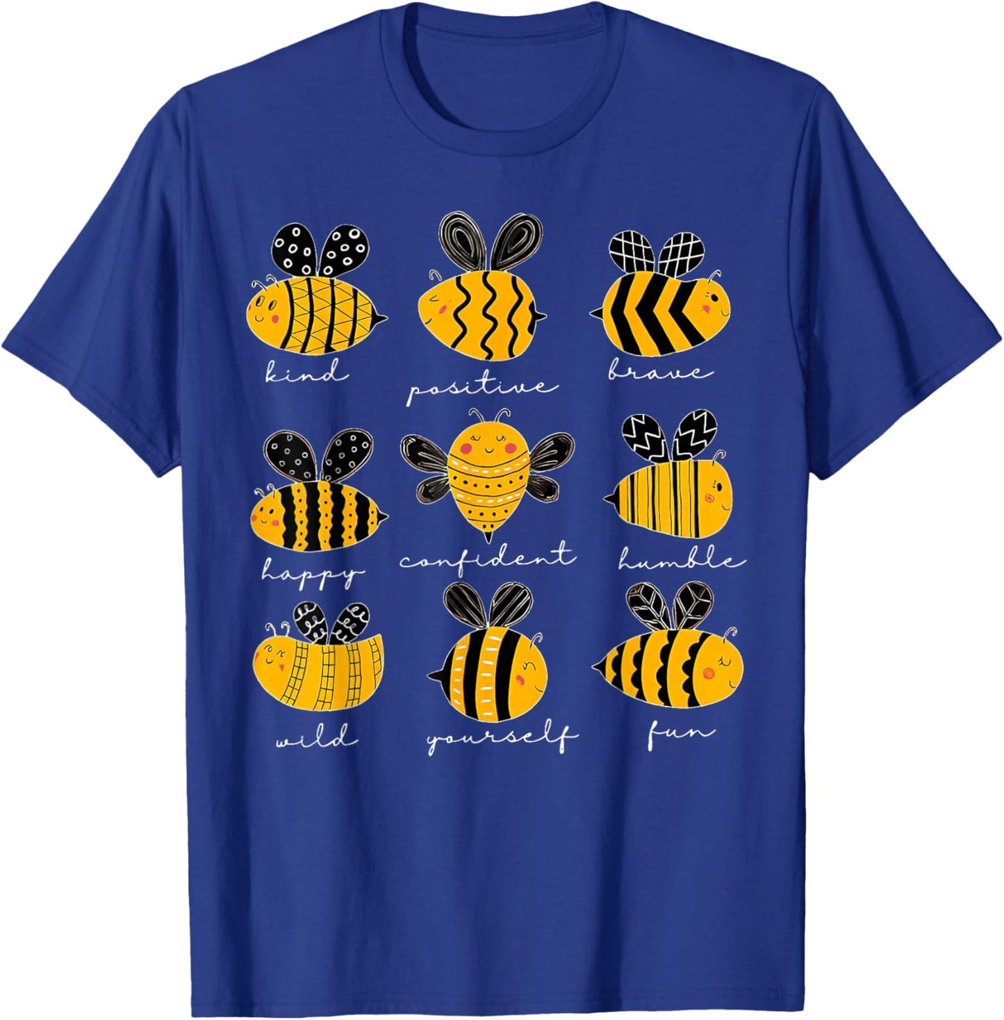 Bee Kind Positive Brave Happy Confident Humble Teacher T-Shirt - T-Shirt | Royal