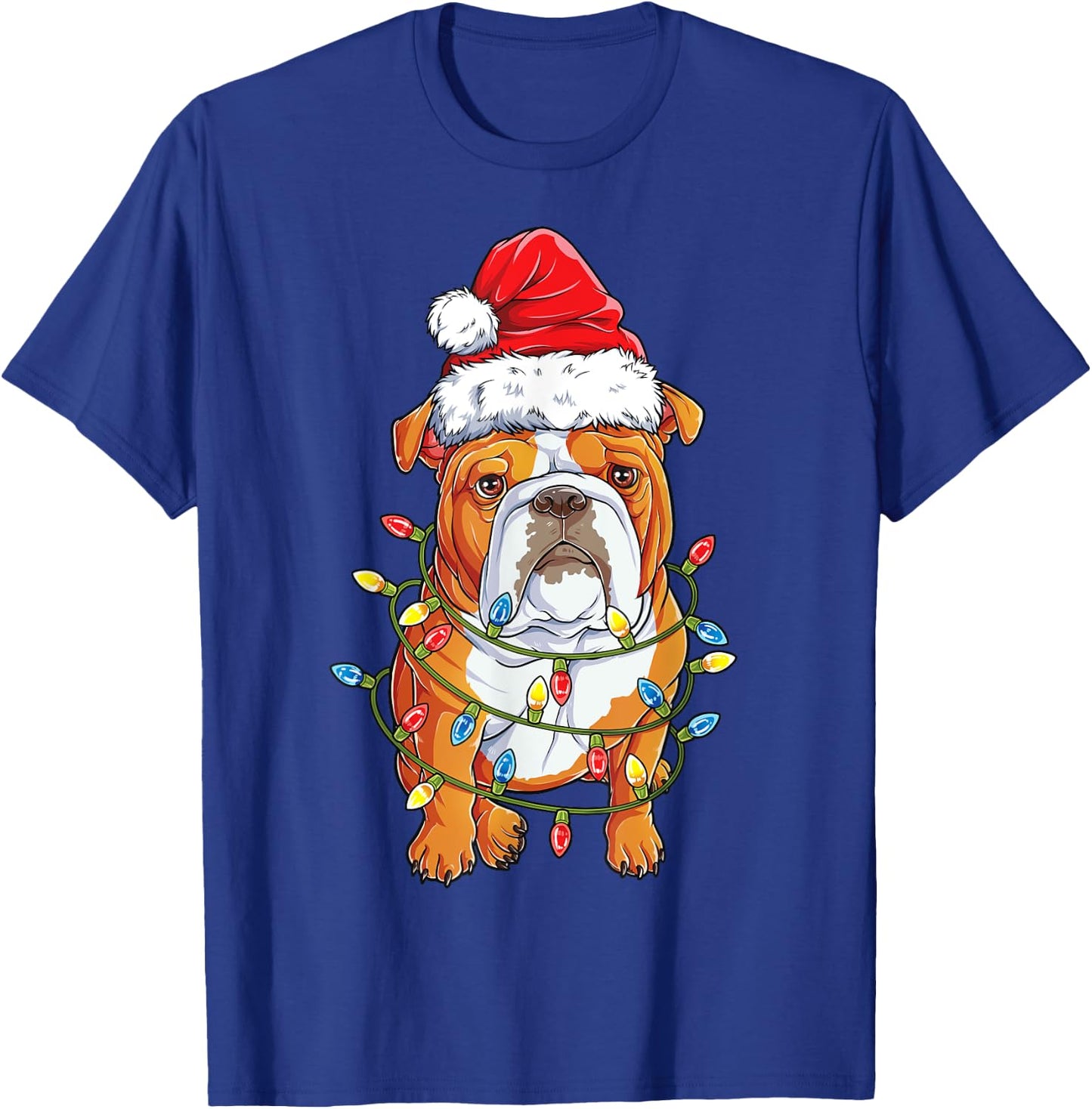English Bulldog Santa Christmas Tree Lights Xmas Boys Dog T-Shirt - T-Shirt | Royal