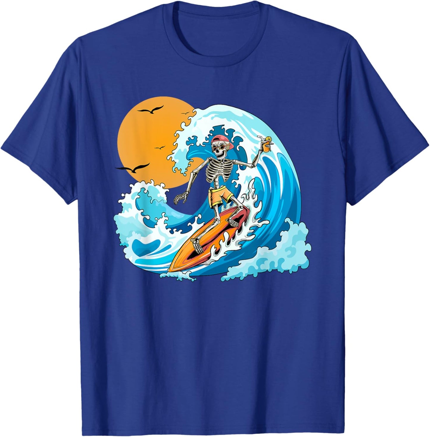COOL Boy Summer Vacation Skeleton Surfing Hawaii Hawaiian T-Shirt - T-Shirt | Royal