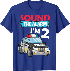 Birthday Boy Shirt 2 Years Old Police Car Policeman Cop T-Shirt - T-Shirt | Royal