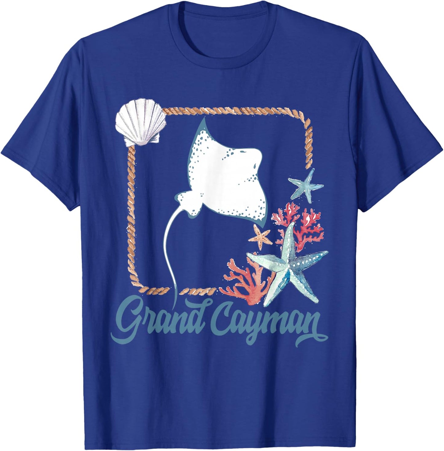 Grand Cayman Islands Turtle Tuna Stingray Blue Souvenir Gift T-Shirt - T-Shirt | Royal
