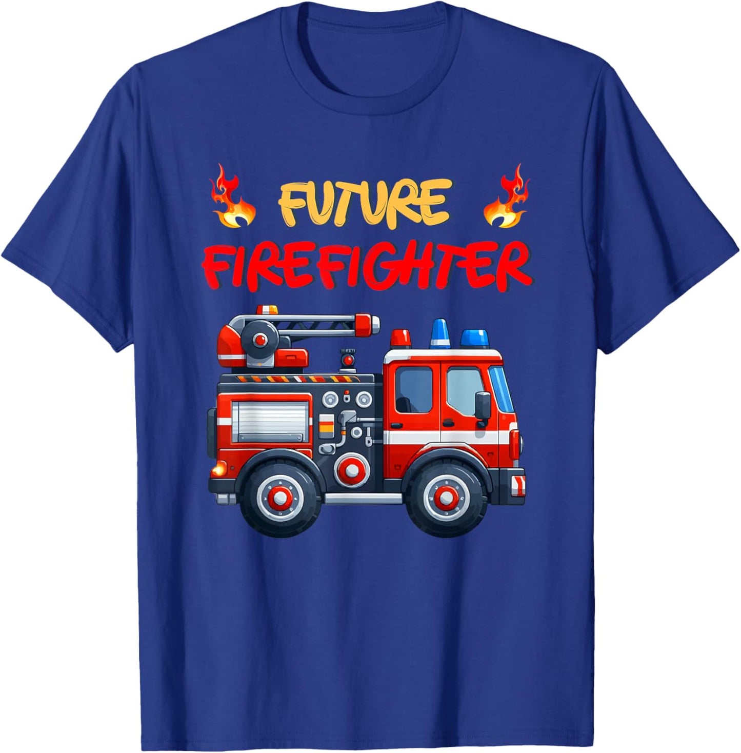 Fufure Firefighter Boys Girls Kids Fire Trucks Lovers T-Shirt - T-Shirt | Royal