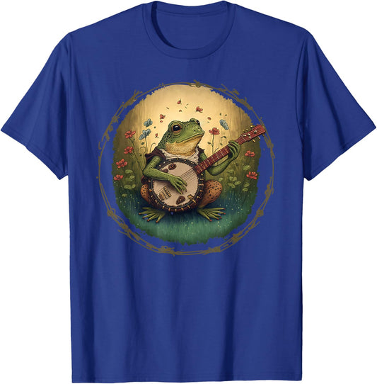Cottagecore Frog Playing Banjo Shirt Goblincore Aesthetic T-Shirt - T-Shirt | Royal