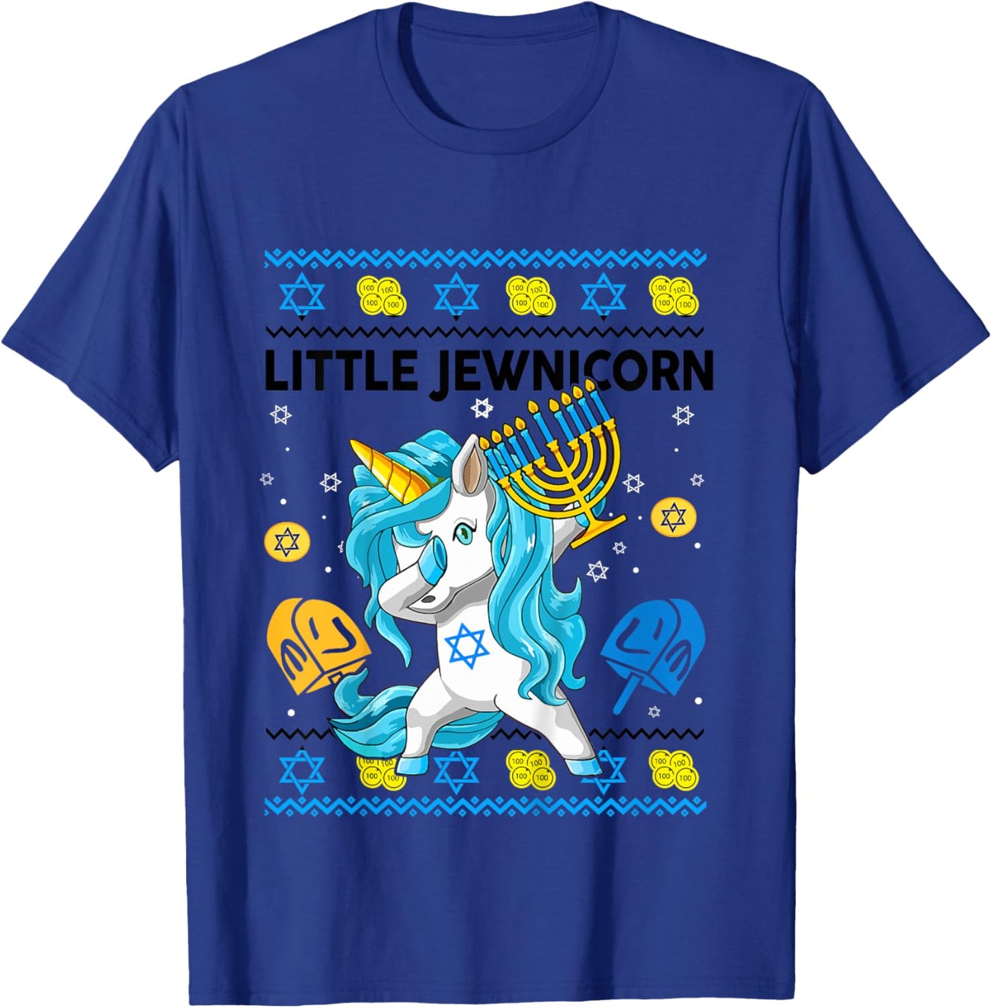 Ugly Hanukkah Sweater Jewnicorn Unicorn Funny Toddler Girl T-Shirt - T-Shirt | Royal