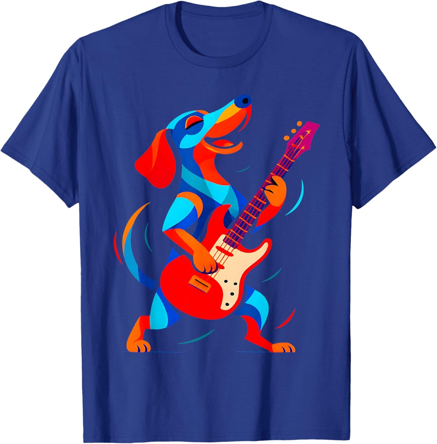 Funny Dachshund Dog Playing Electric Guitar Music Musician T-Shirt - T-Shirt | Royal