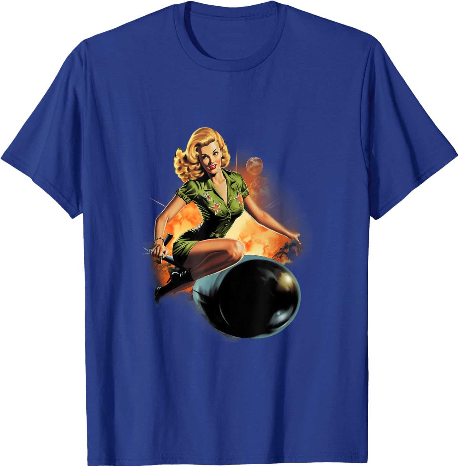Pinup Girl Military Bomber Girl Riding Bomb T-Shirt - T-Shirt | Royal