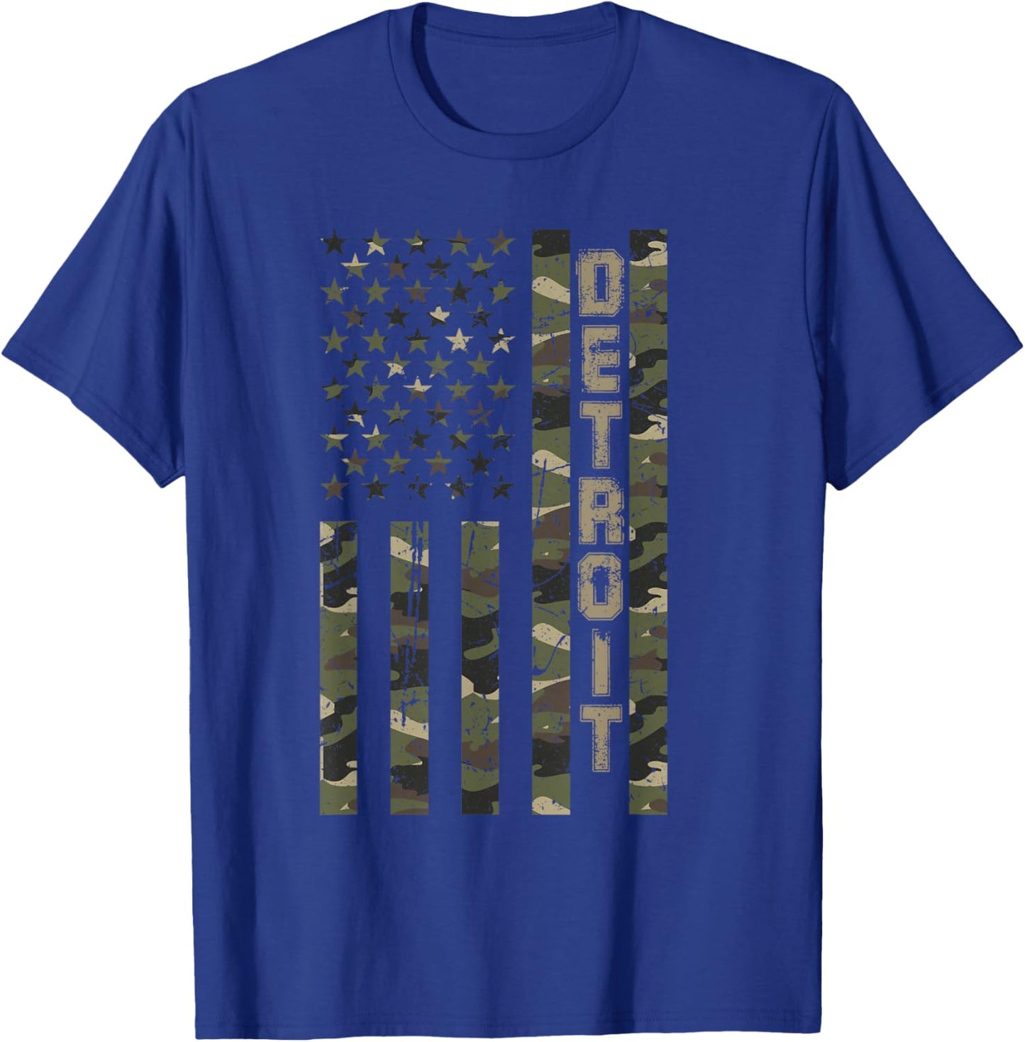 Detroit United States Distressed Camo w US Flag T-Shirt - T-Shirt | Royal