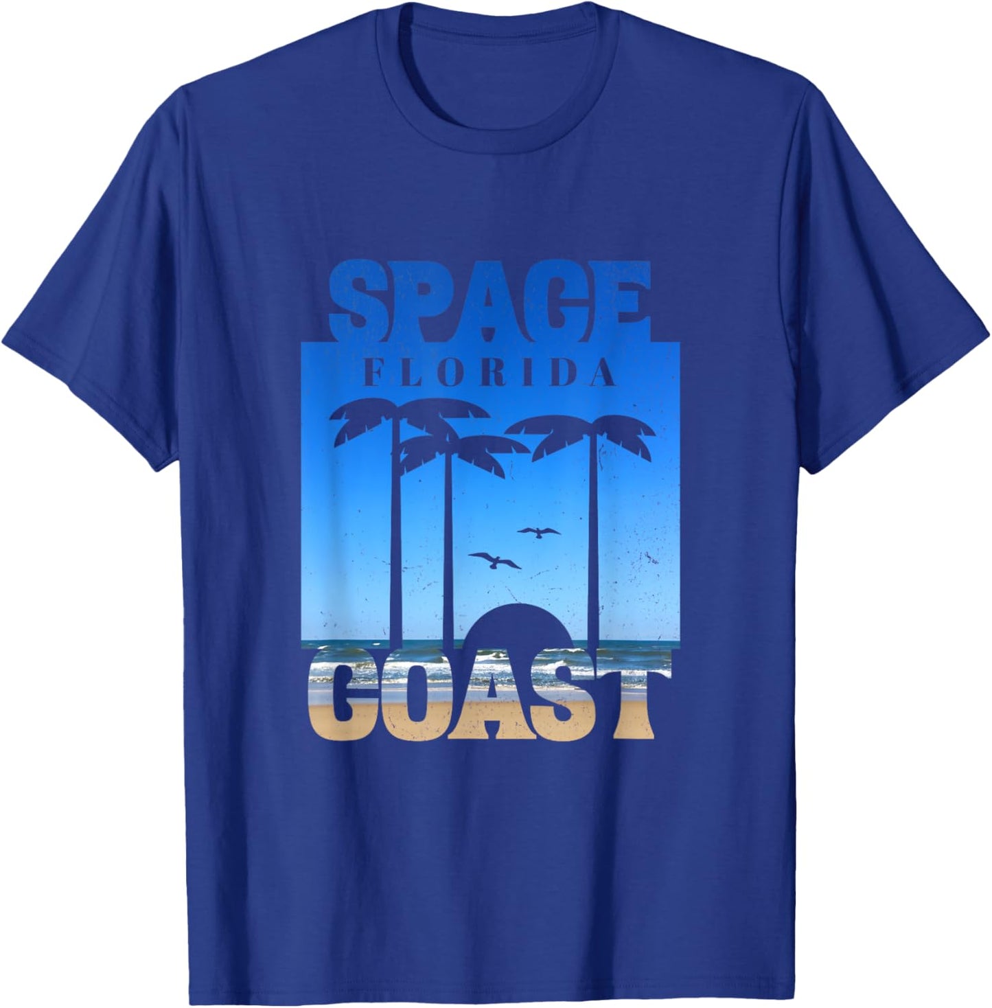 Space Coast Beach Florida, Cool Retro 80s Simple Graphic T-Shirt - T-Shirt | Royal