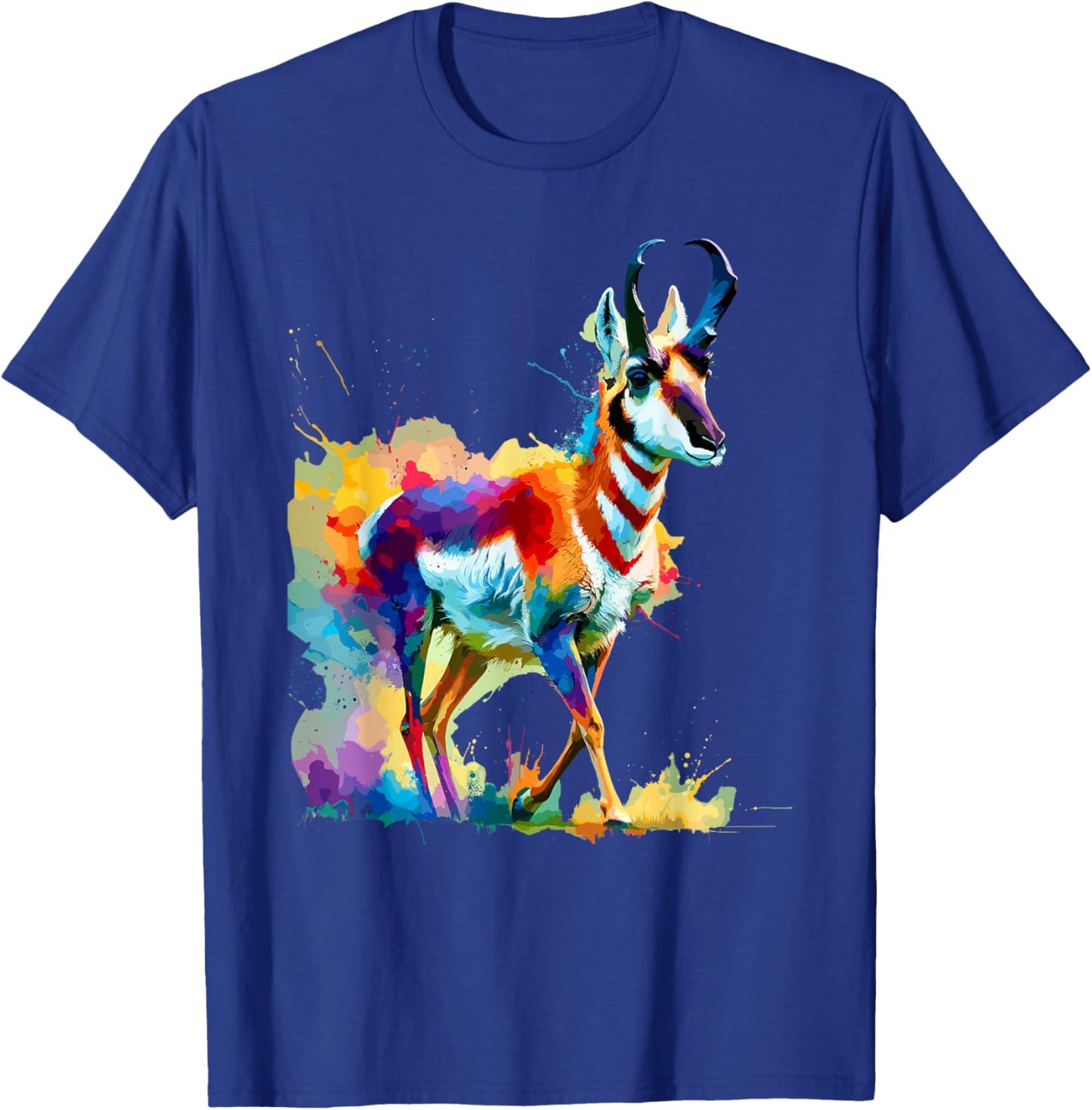 Colorful Splash Art Pronghorn American Antelope Pronghorns T-Shirt - T-Shirt | Royal